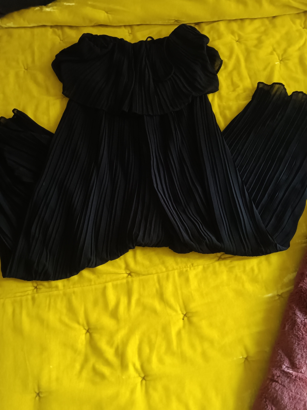 Black Pleated Off-Shoulder Women's Shear Jumpsuit